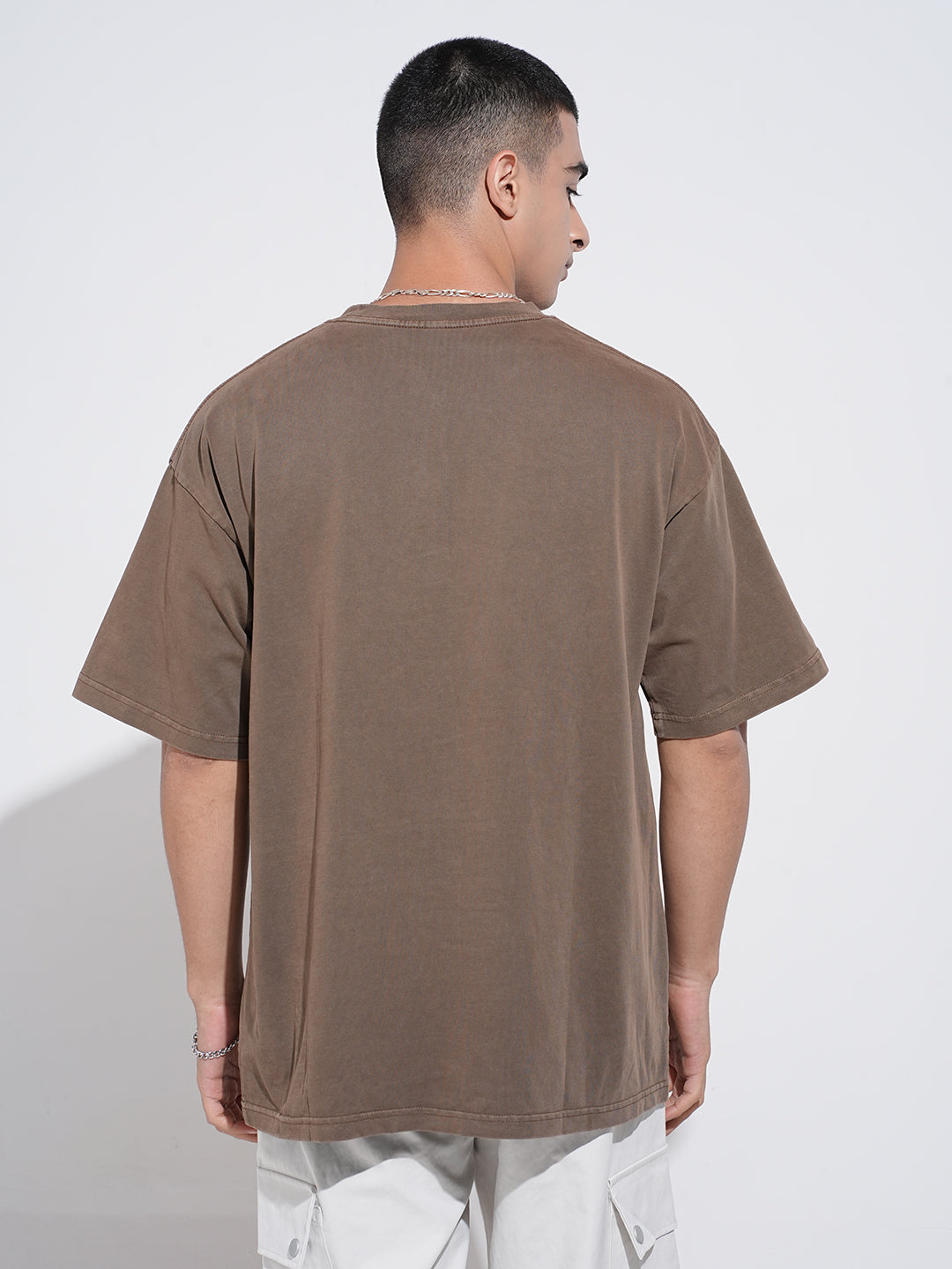 Men's Brown Short Sleeves Crew Neck Oversized T-Shirt