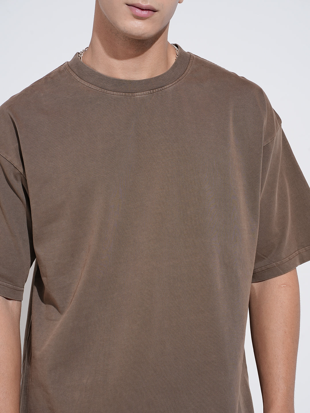 Men's Brown Short Sleeves Crew Neck Oversized T-Shirt