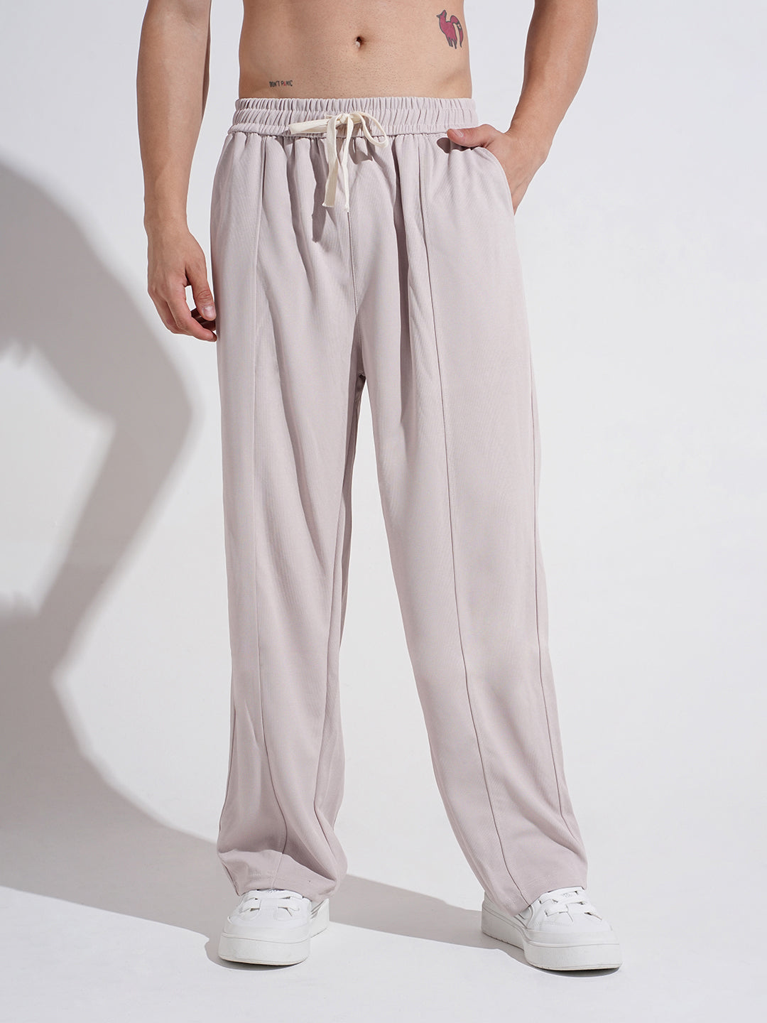 Men's Beige Straight Fit Trousers