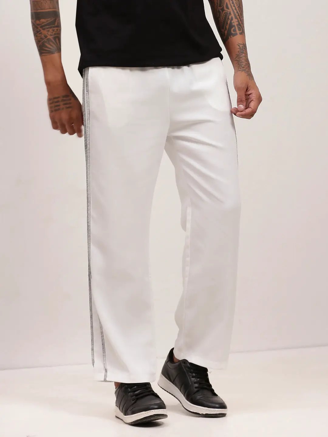 Shop Men's White Straight Fit Low-Rise Trousers | Showoffff