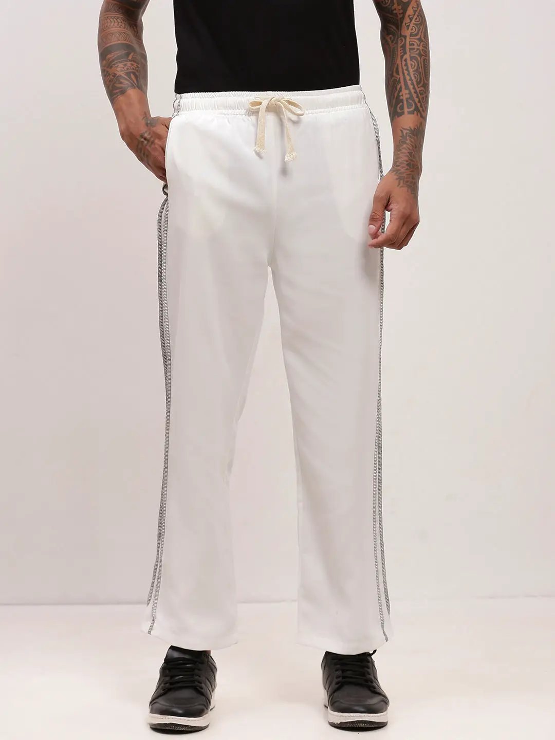 Shop Men's White Straight Fit Low-Rise Trousers | Showoffff