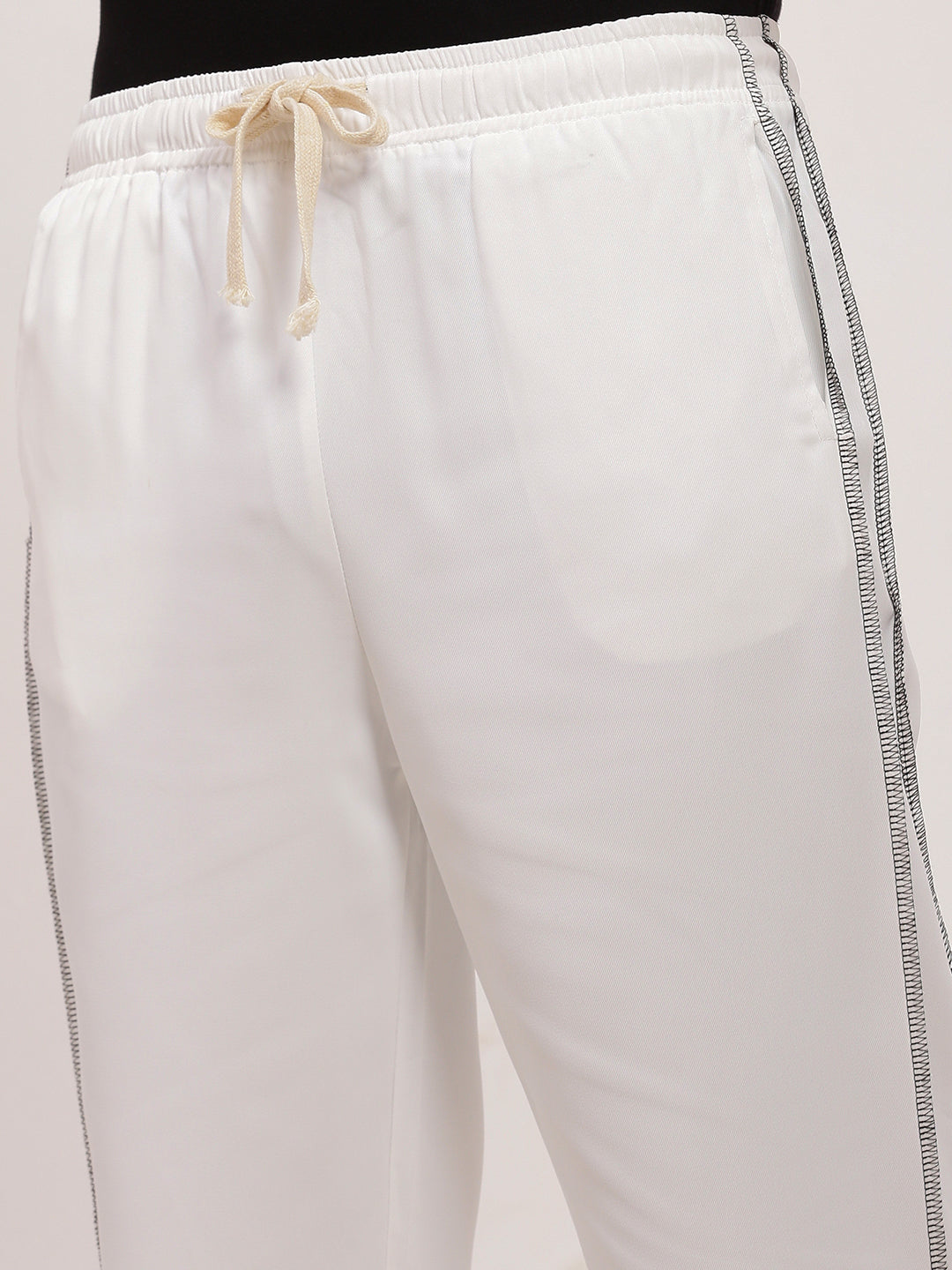 Men White Solid Straight Fit Trousers