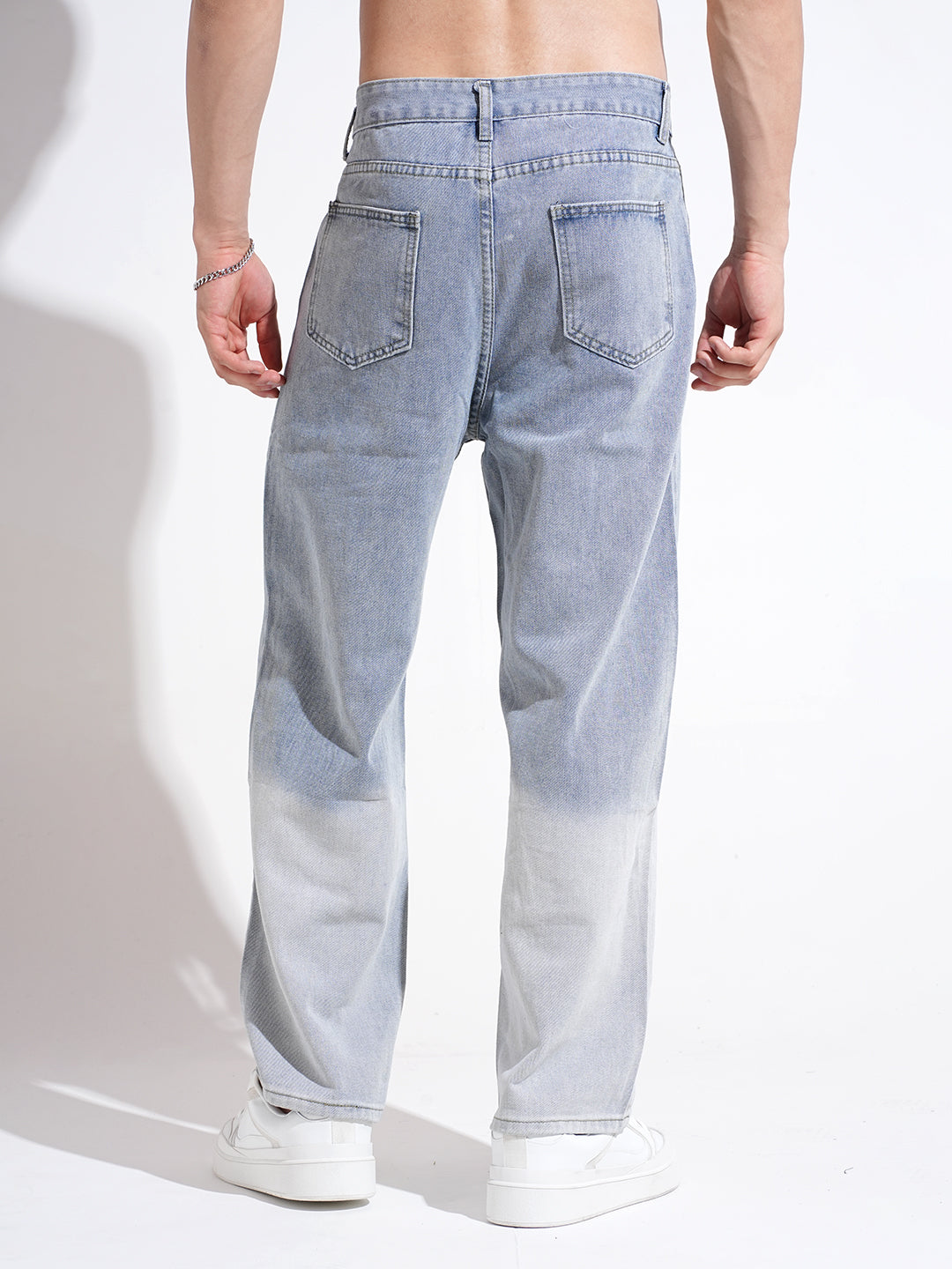 Men's Blue Two Tone Fade Relaxed Fit Jeans