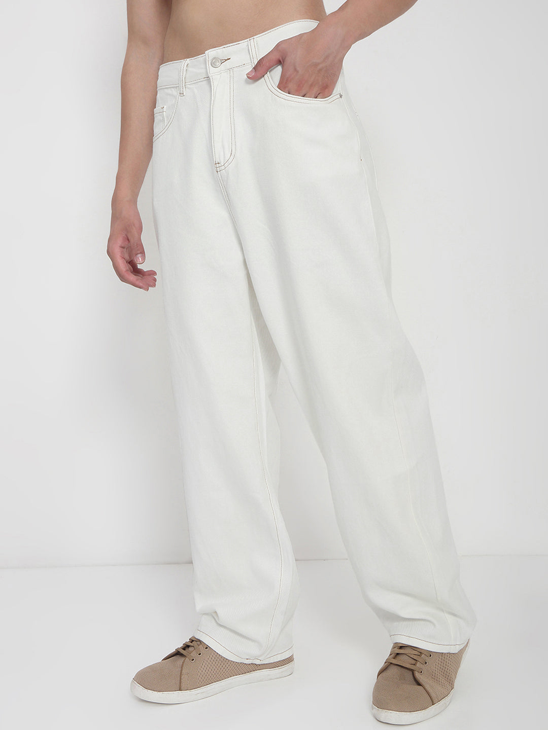 Men's White Baggy Fit Jeans