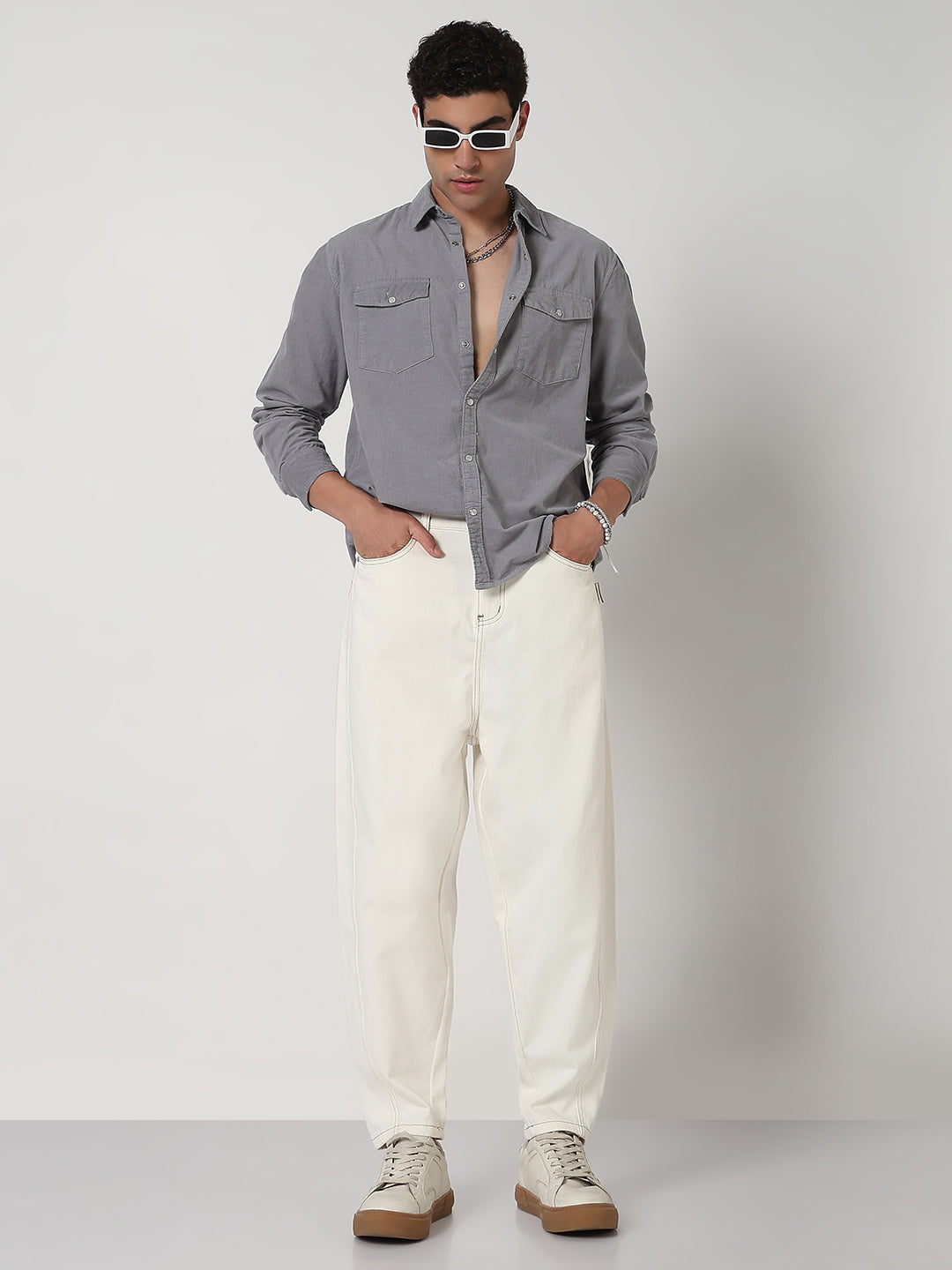 Men's Off White Barrel Fit Jeans