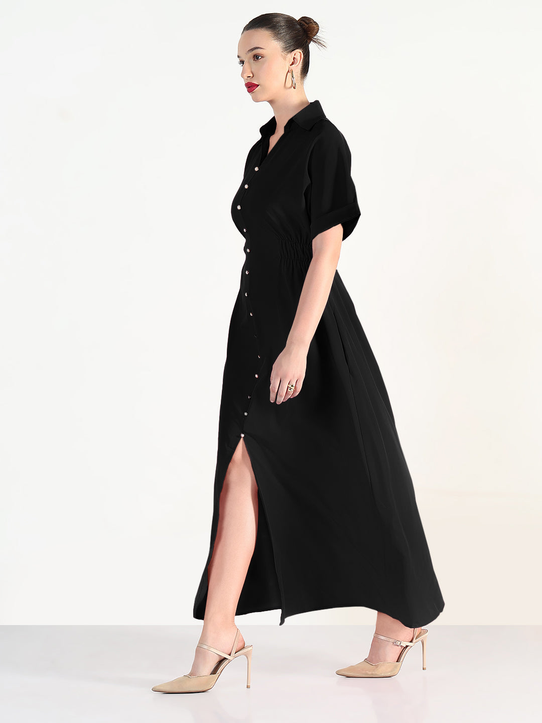 Women's Black Shirt Style Maxi Dress