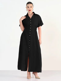 Women's Black Shirt Style Maxi Dress