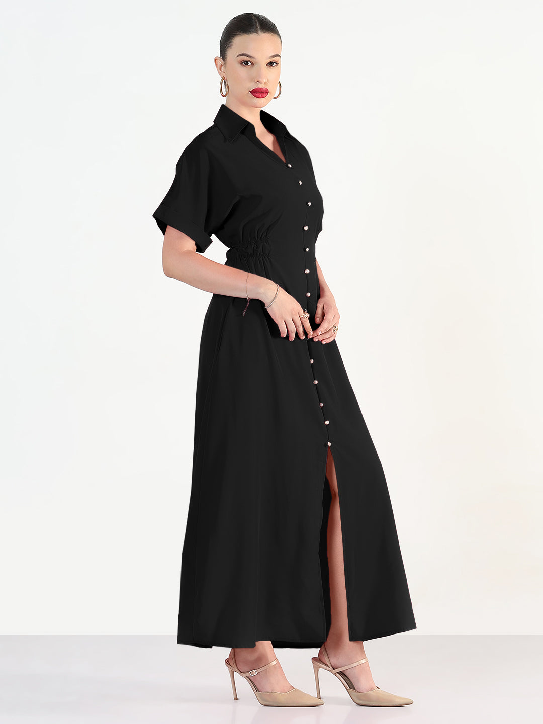Women's Black Shirt Style Maxi Dress