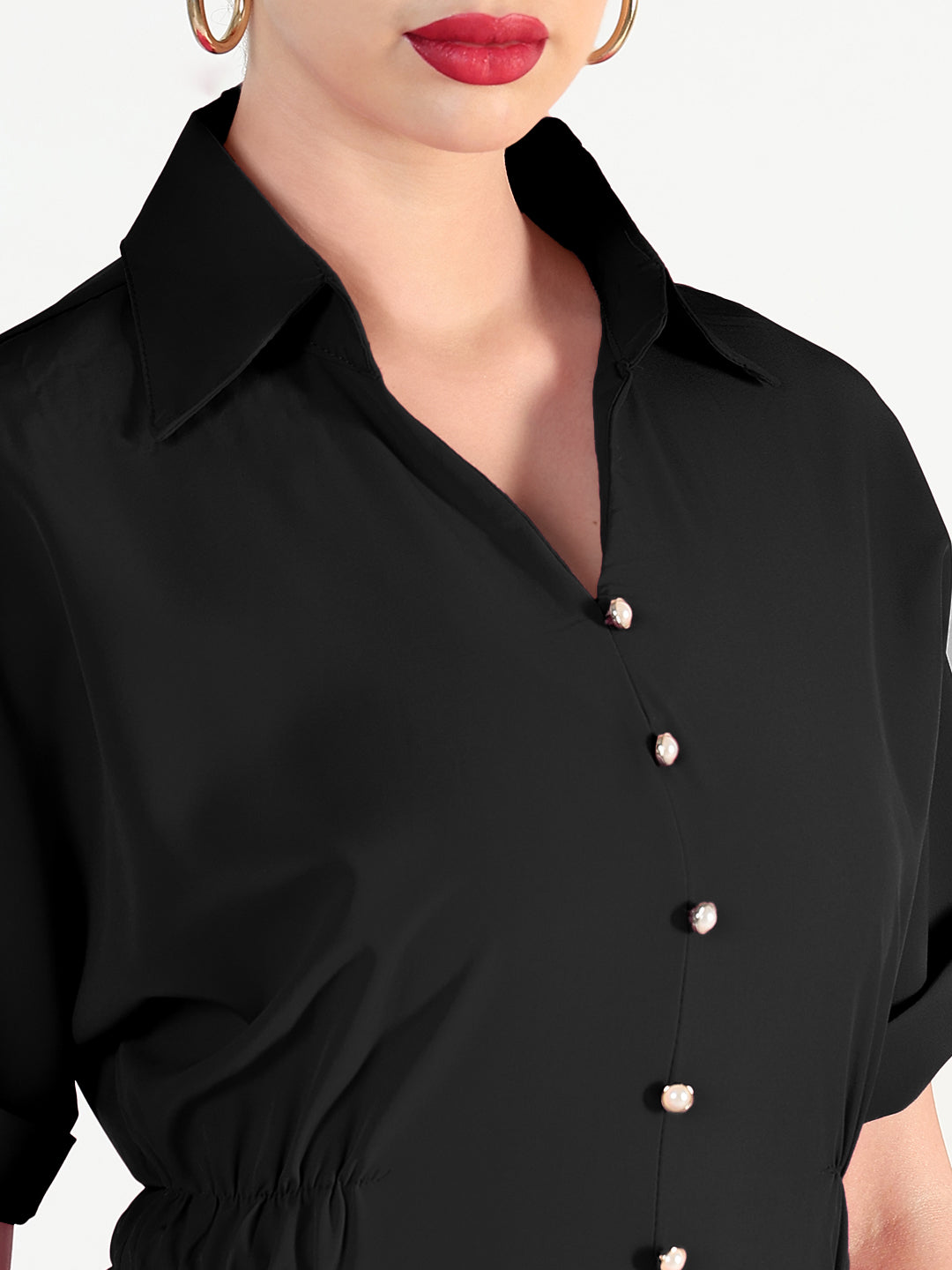 Women's Black Shirt Style Maxi Dress