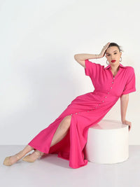Women's Pink Shirt Style Maxi Dress