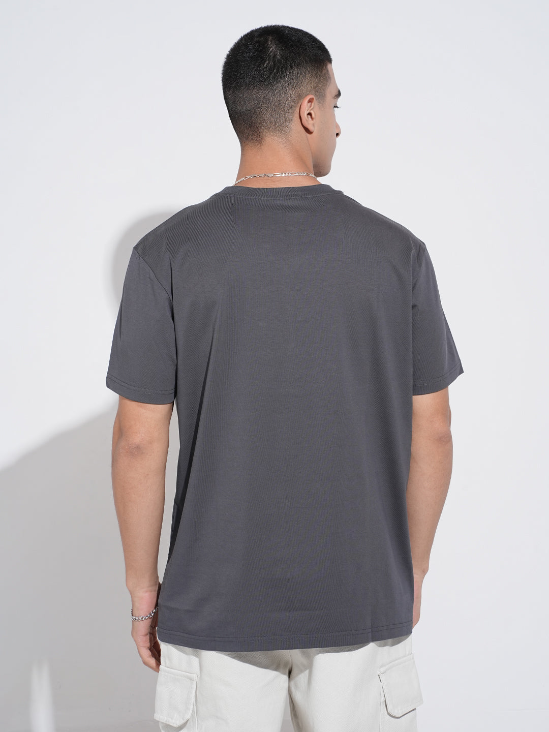 Men's Graphic Print Grey Short Sleeves Round Neck Relaxed Fit T-Shirt