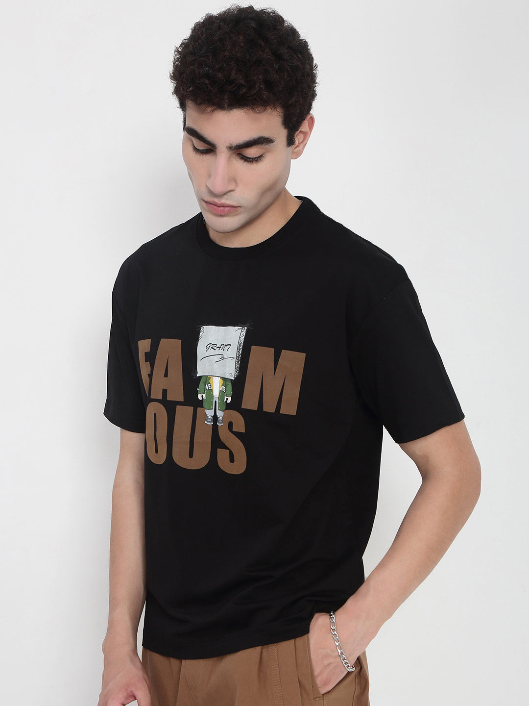 Men's Black Graphic Printed T-Shirt