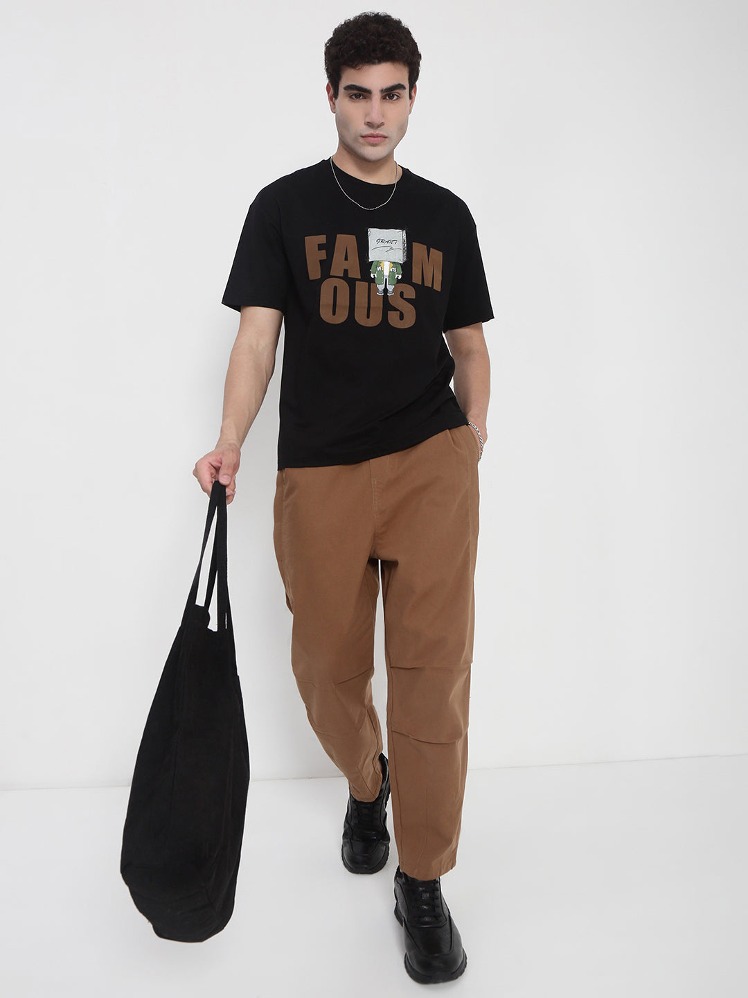 Men's Black Graphic Printed T-Shirt