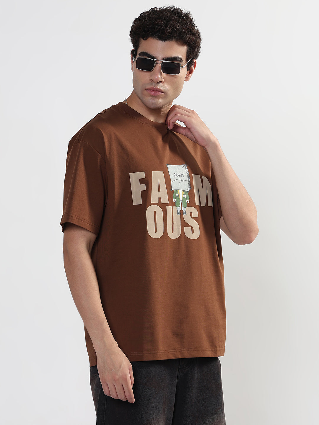 Men's Typography Printed Brown Regular Fit T-Shirt