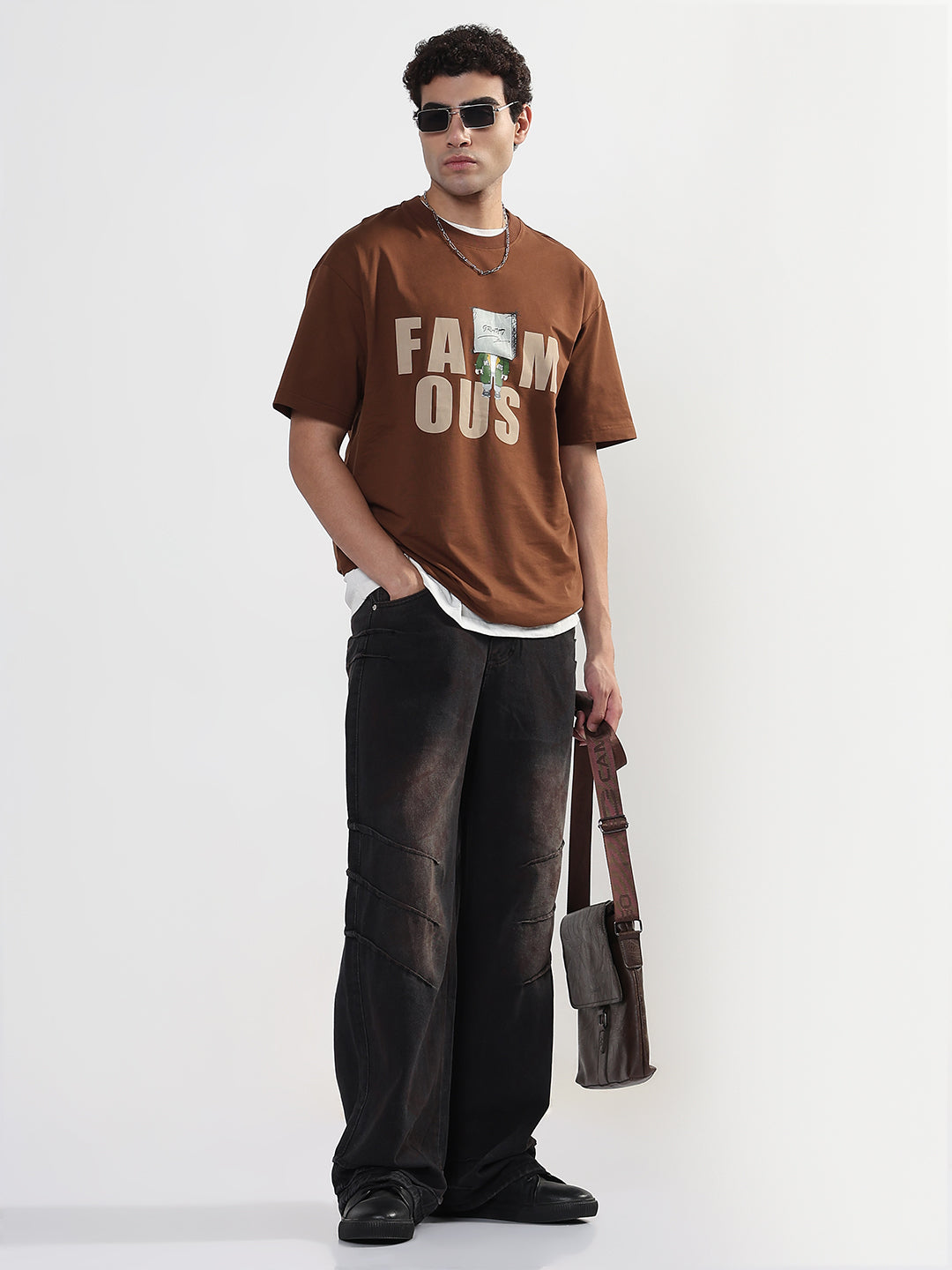 Men's Typography Printed Brown Regular Fit T-Shirt