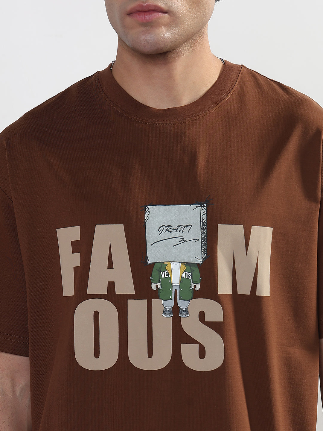 Men's Typography Printed Brown Regular Fit T-Shirt