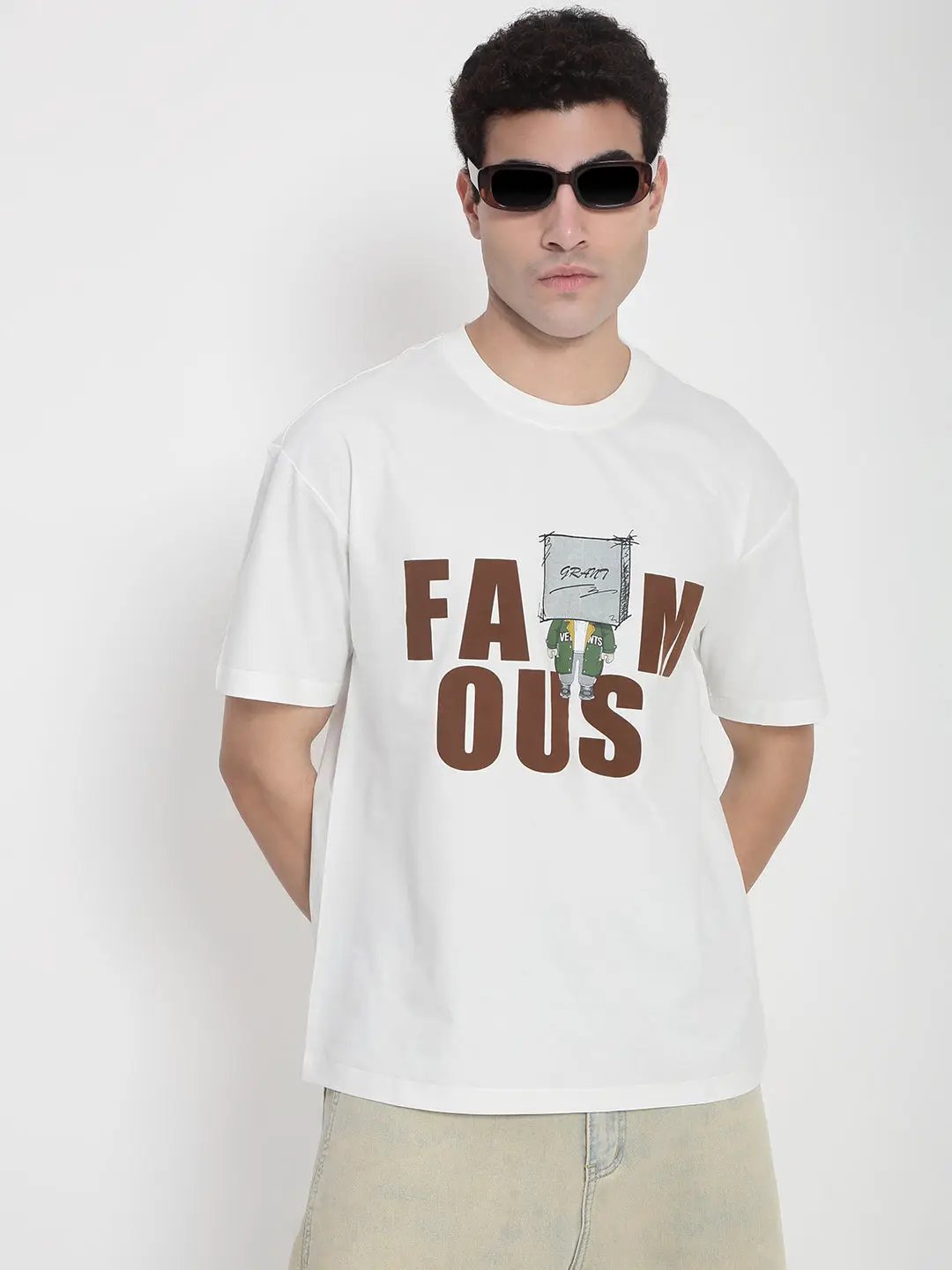 Buy Men's White Graphic Printed T-Shirt Online | Showoffff
