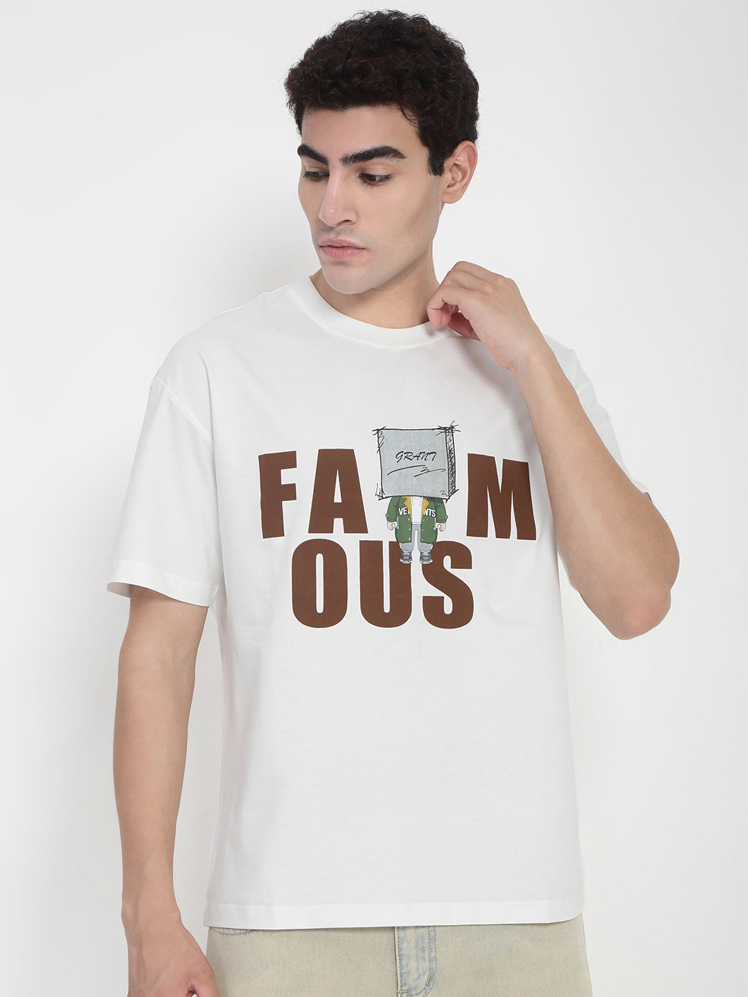 Men's White Graphic Printed T-Shirt