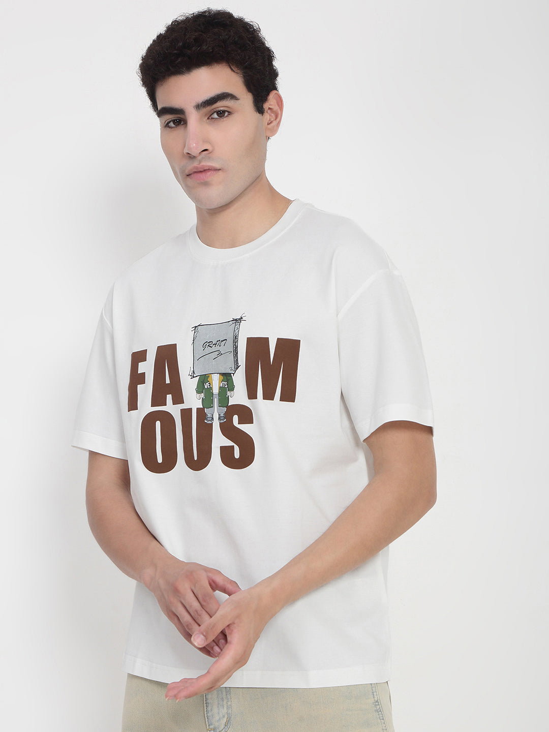 Men's White Graphic Printed T-Shirt