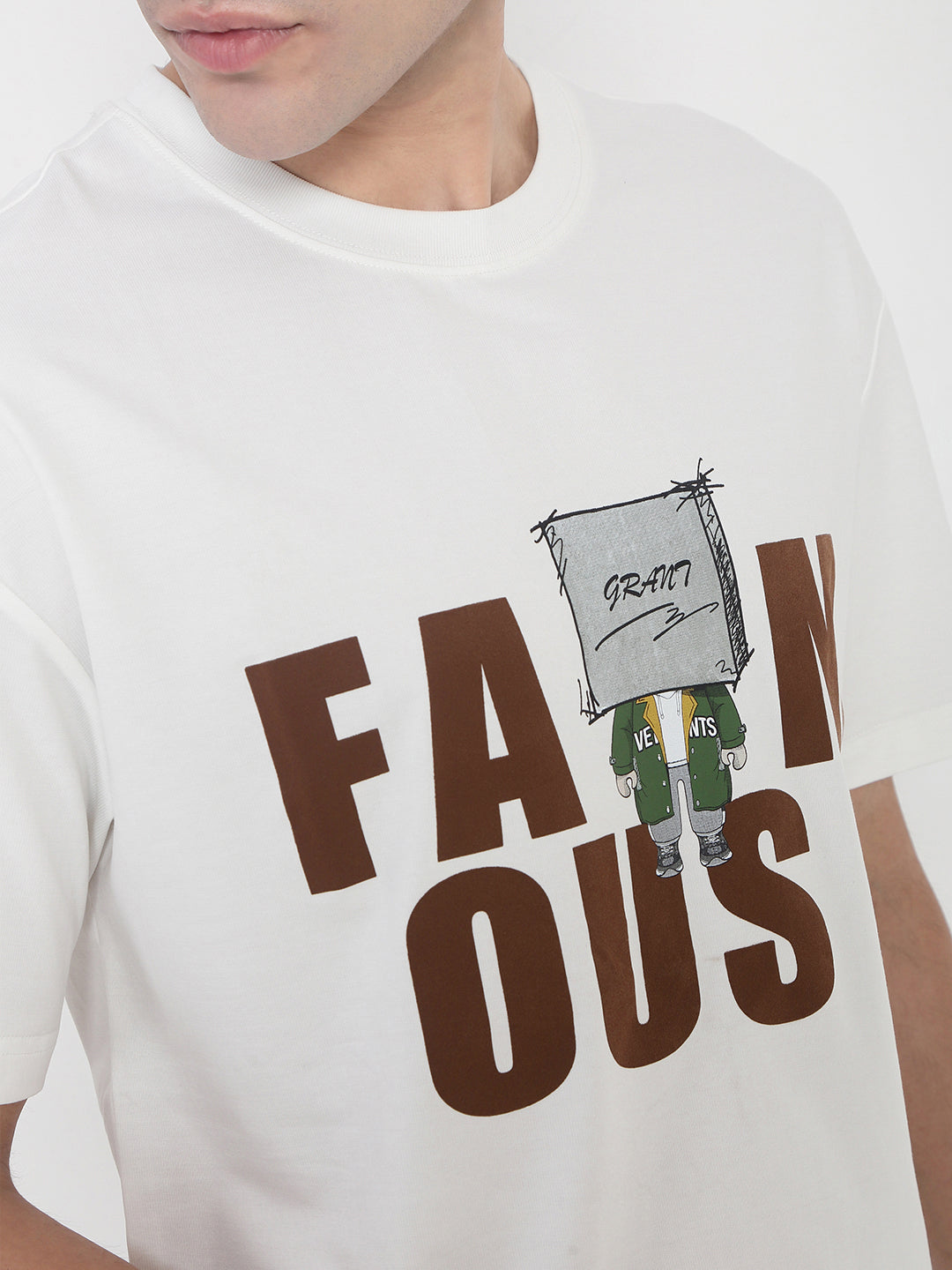 Men's White Graphic Printed T-Shirt