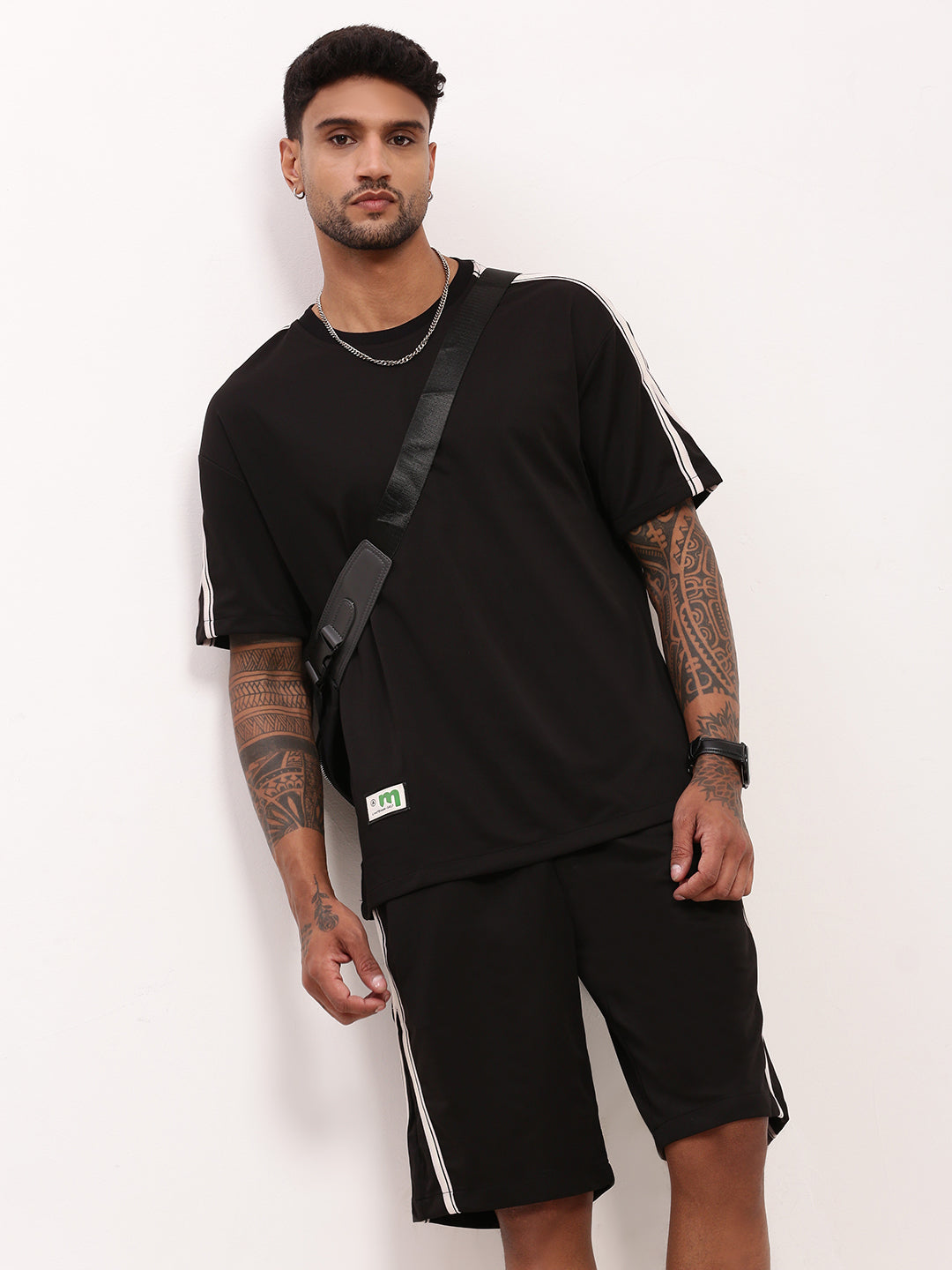 Men Black Solid Co Ord Set