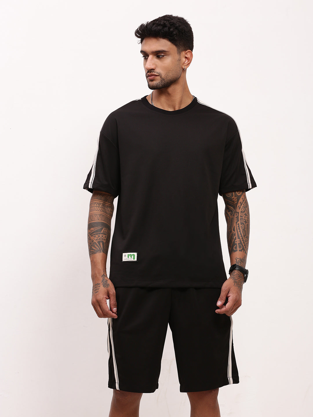 Men Black Solid Co Ord Set