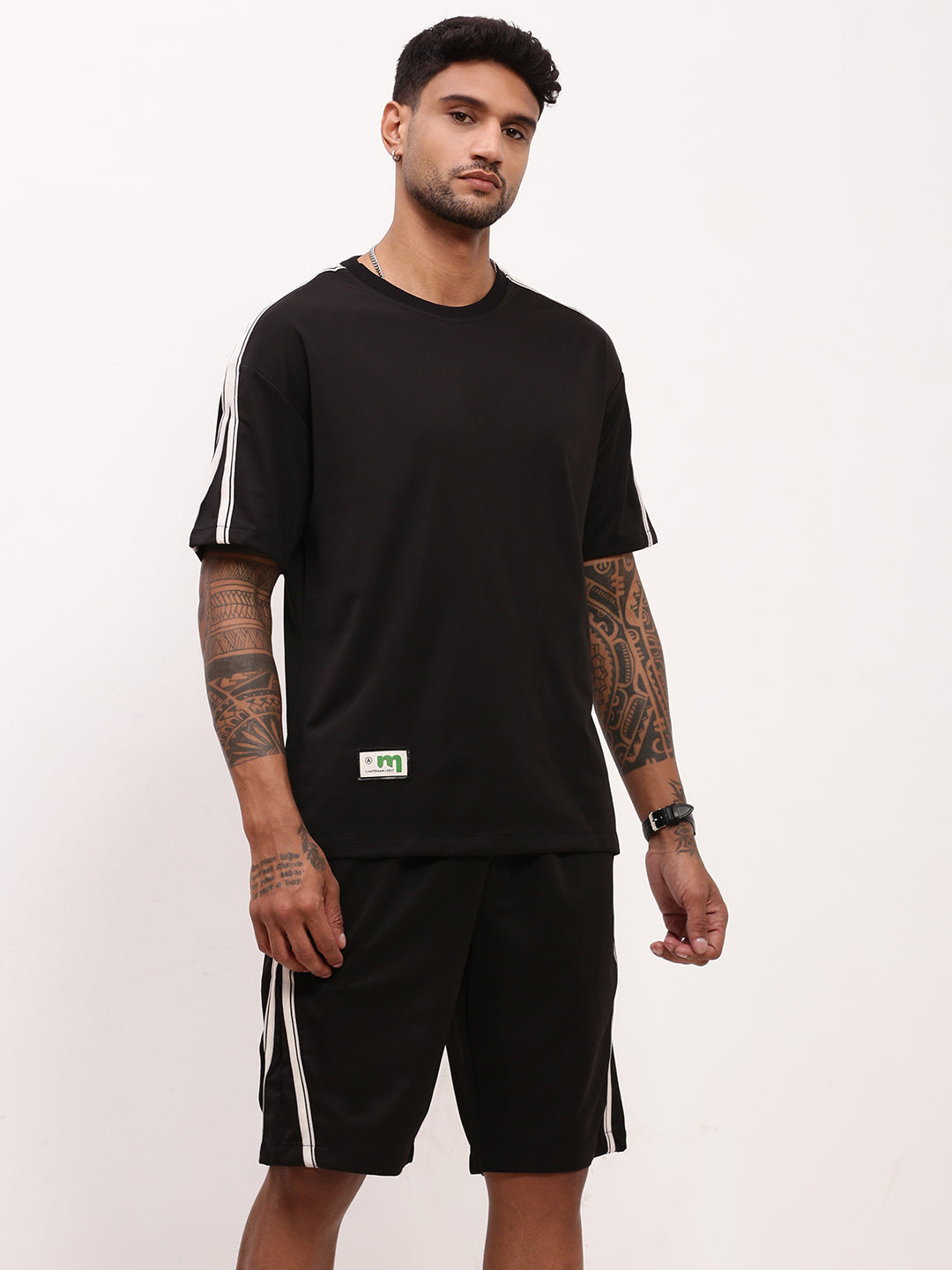 Men Black Solid Co Ord Set