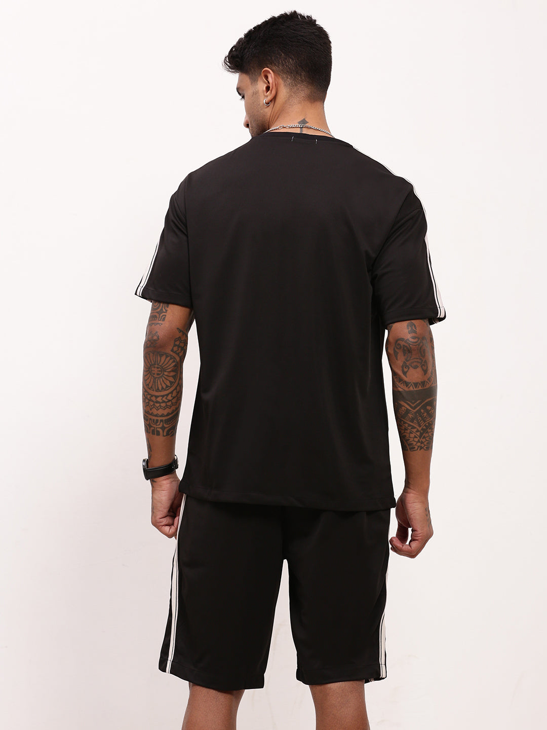 Men Black Solid Co Ord Set