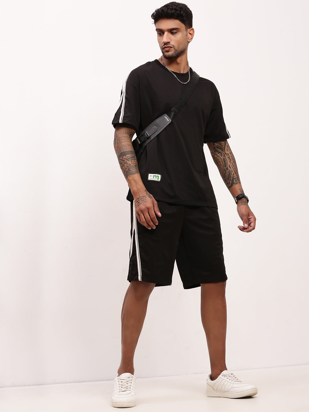 Men Black Solid Co Ord Set