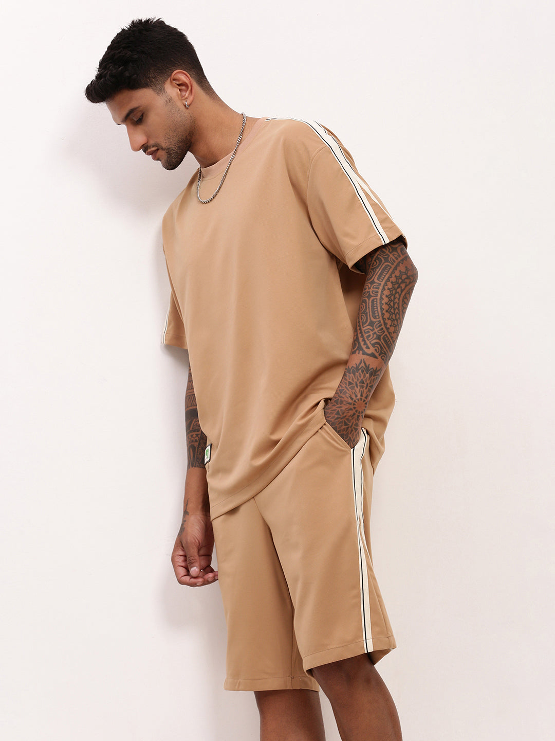 Men Brown Solid Co Ord Set