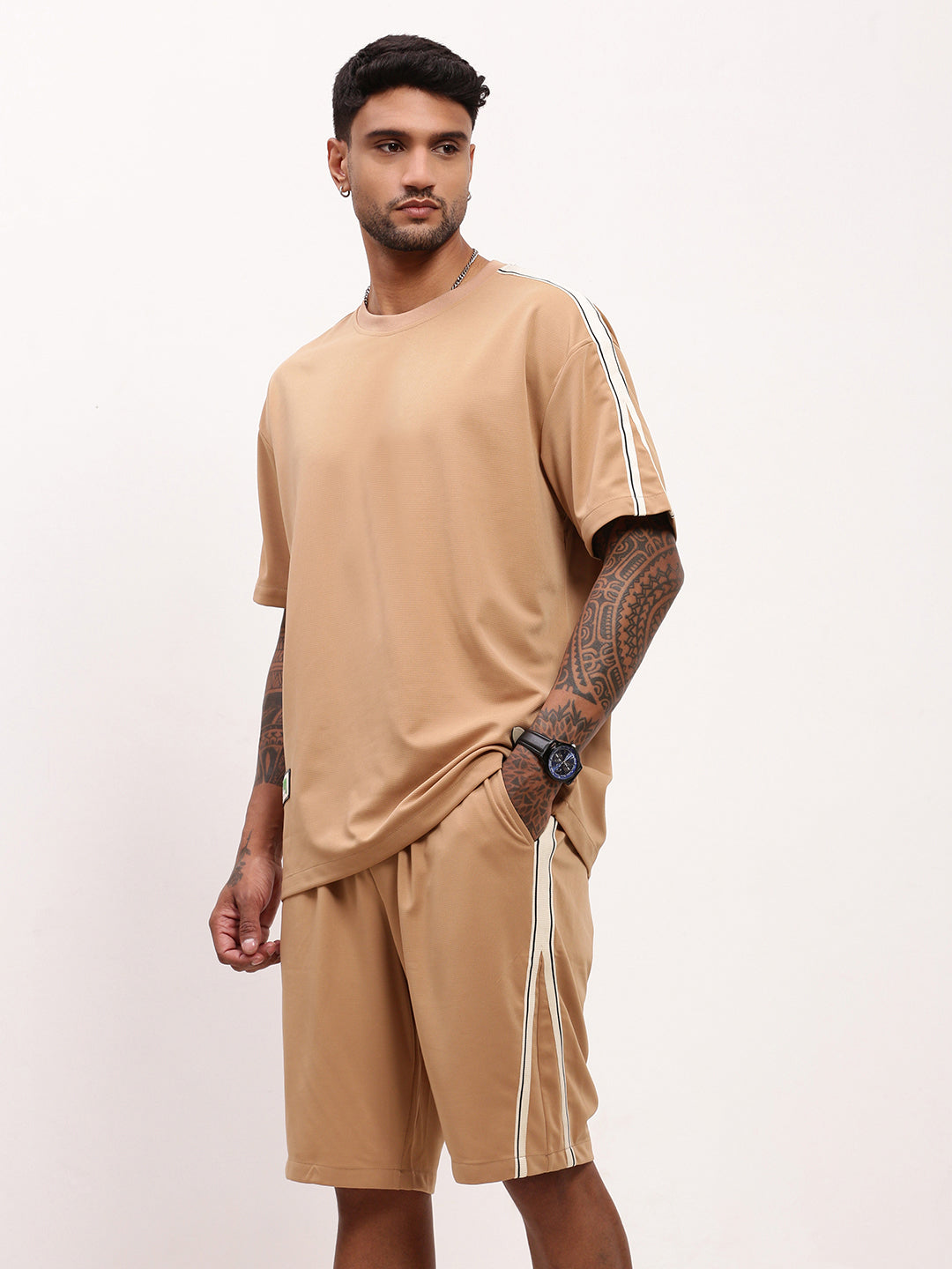 Men Brown Solid Co Ord Set