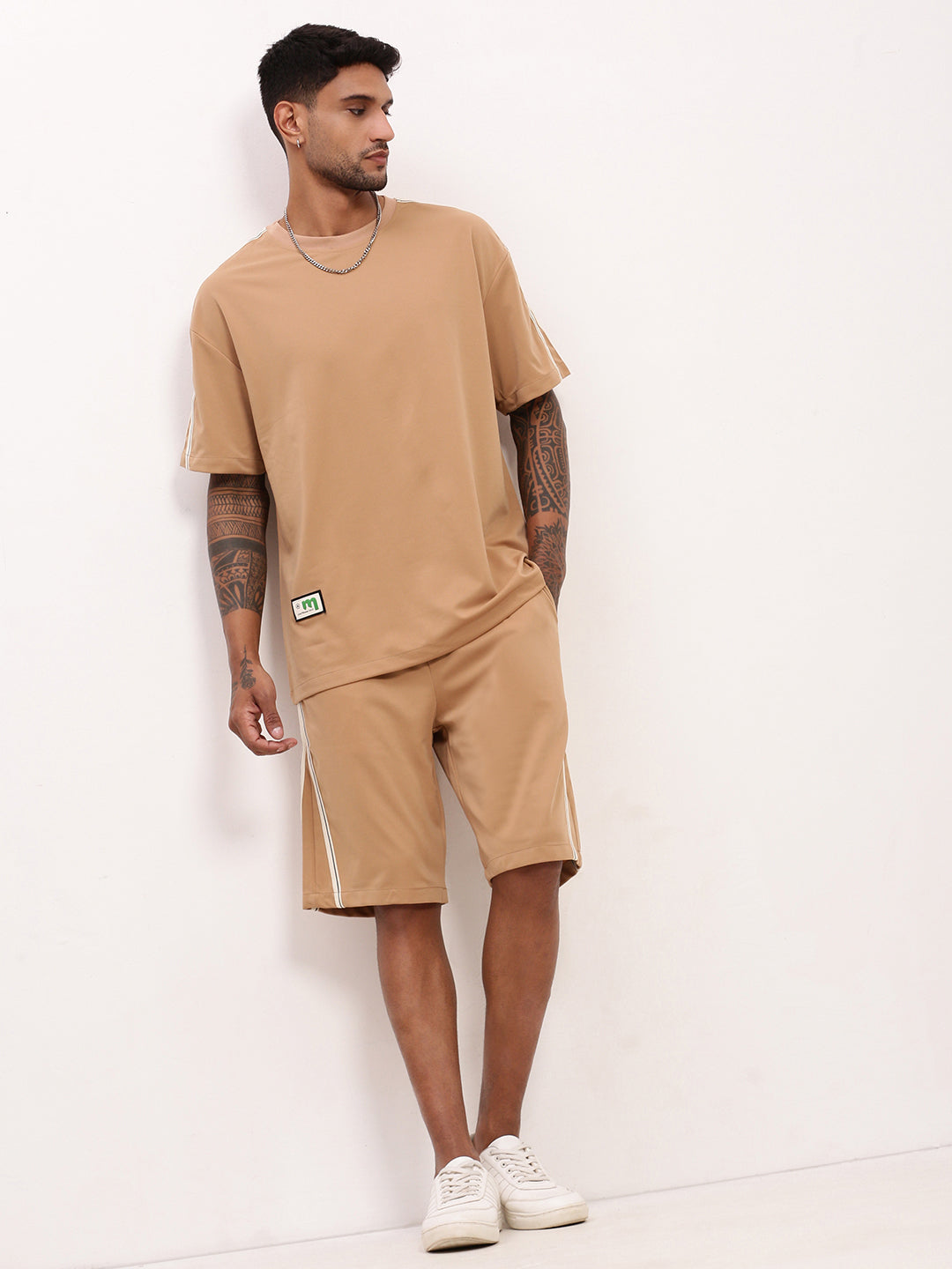 Men Brown Solid Co Ord Set