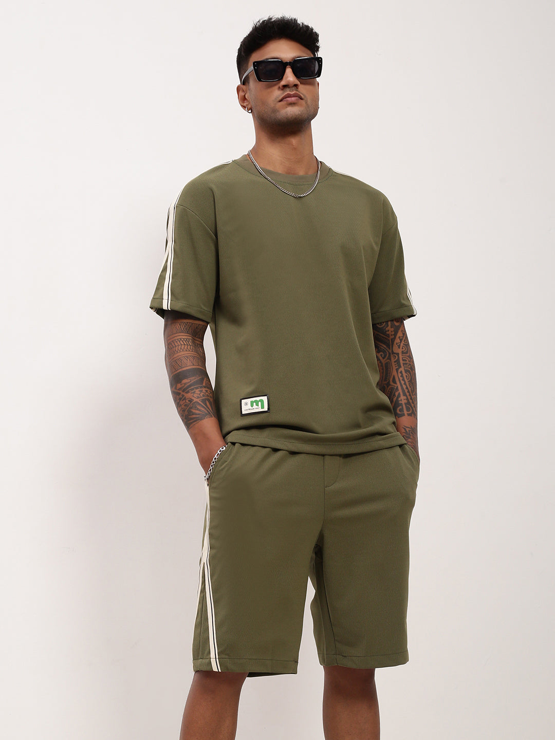 Men Green Solid Co Ord Set