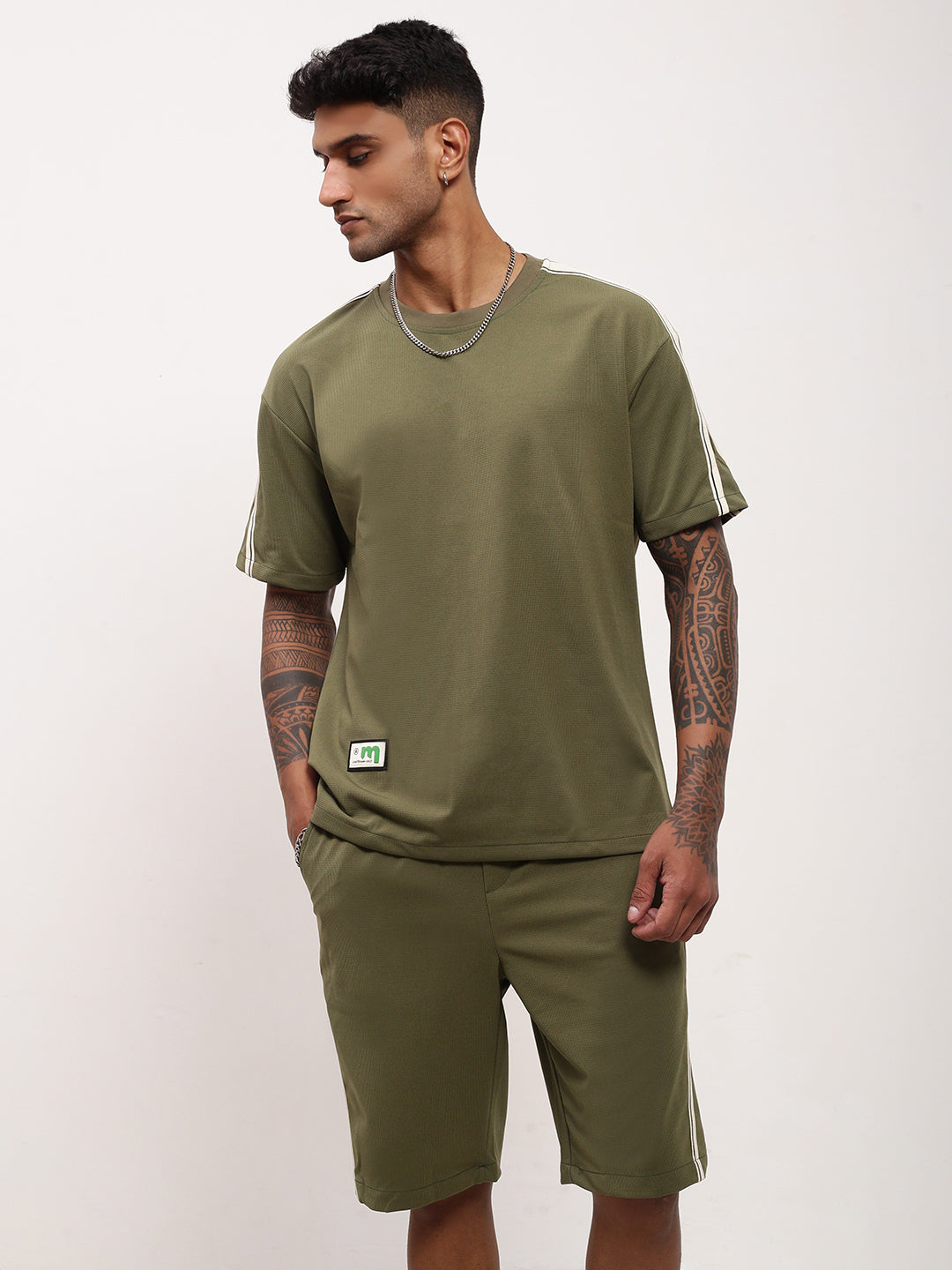 Men Green Solid Co Ord Set