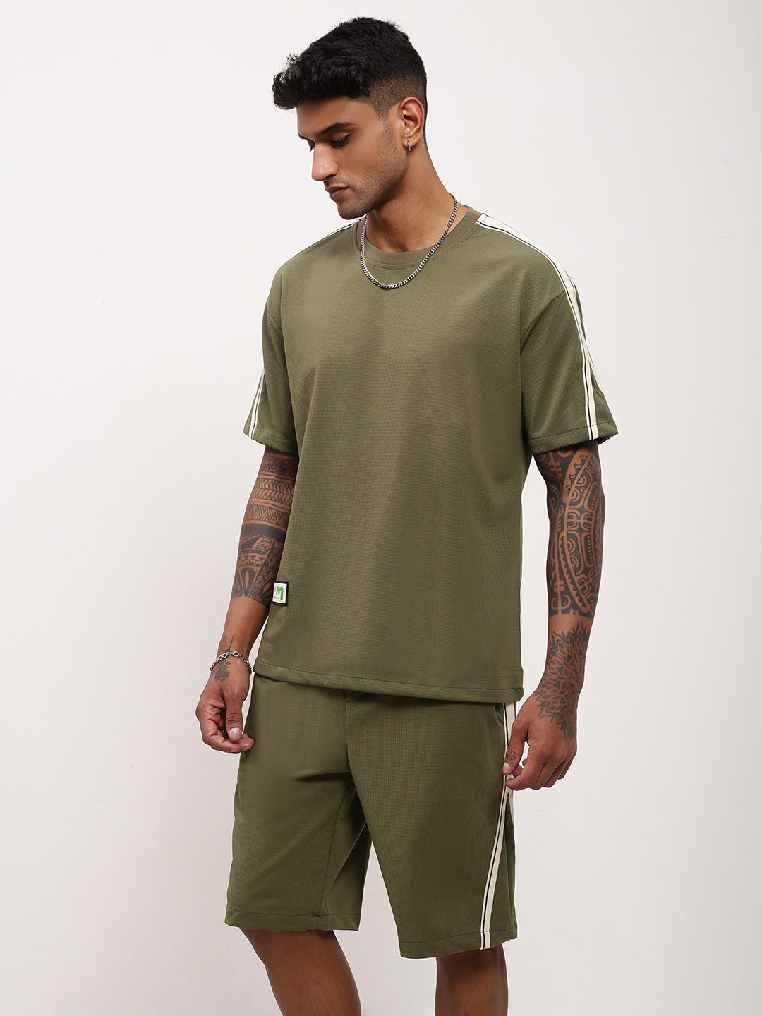 Men Green Solid Co Ord Set