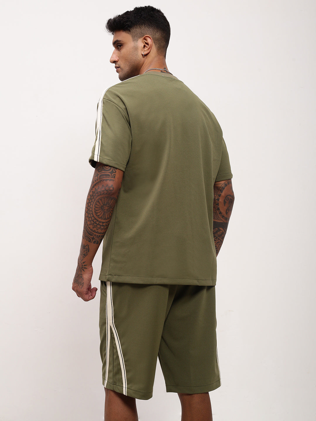 Men Green Solid Co Ord Set