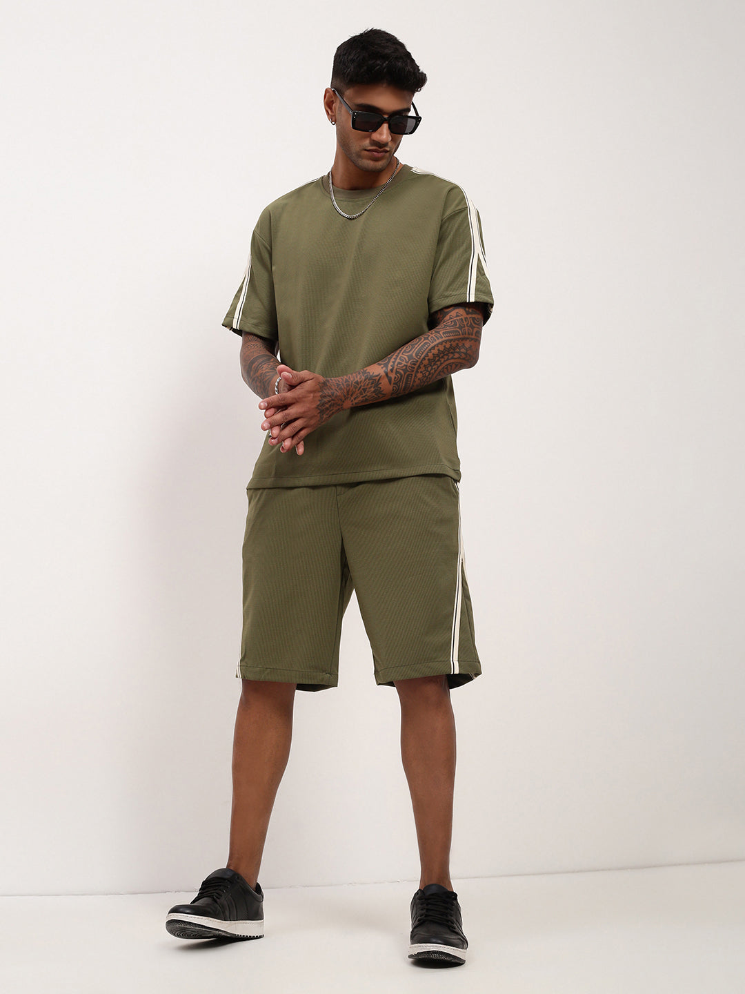 Men Green Solid Co Ord Set