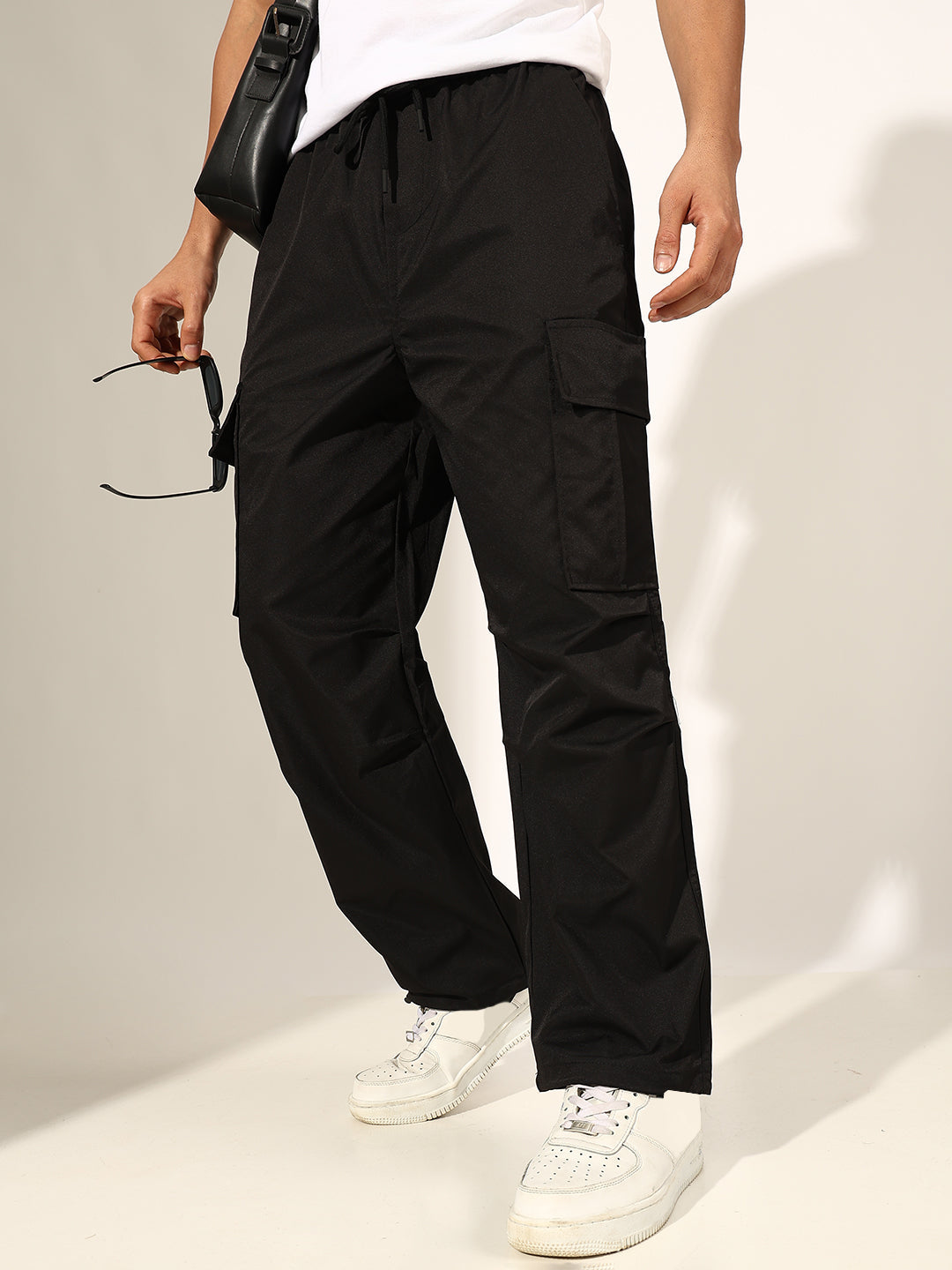 Men's Black Relaxed Fit Cargo Trouser with Utility Pockets