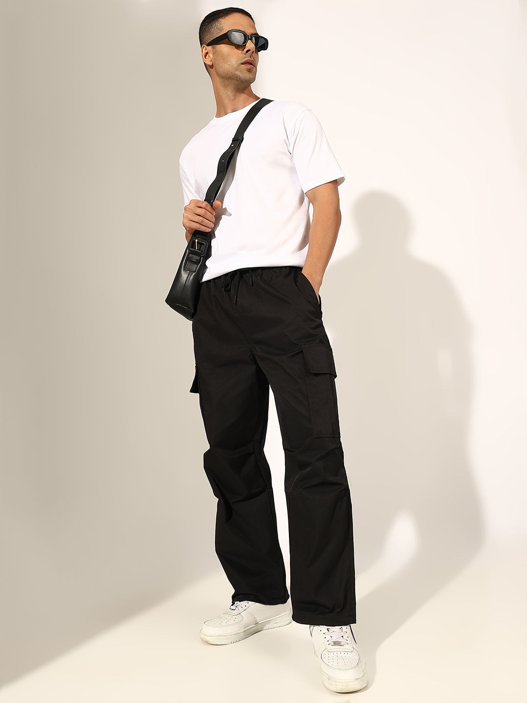 Men's Black Relaxed Fit Cargo Trouser with Utility Pockets