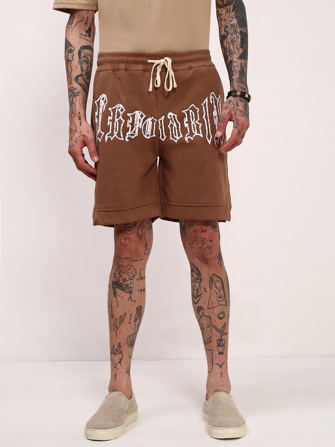 Men Brown Graphic Shorts