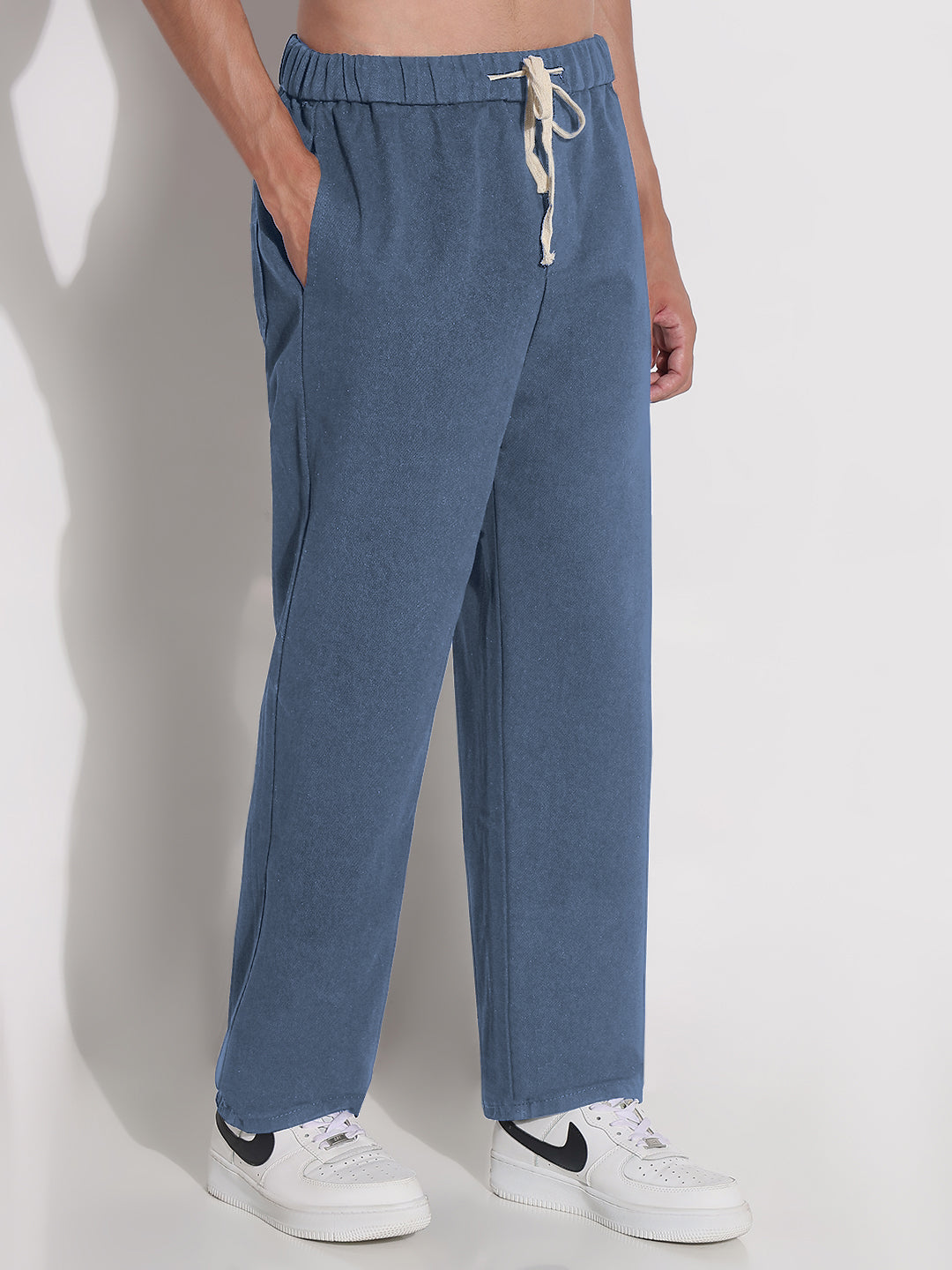 Men's Blue Relaxed Fit Elasticated Waist with Drawstring Jeans