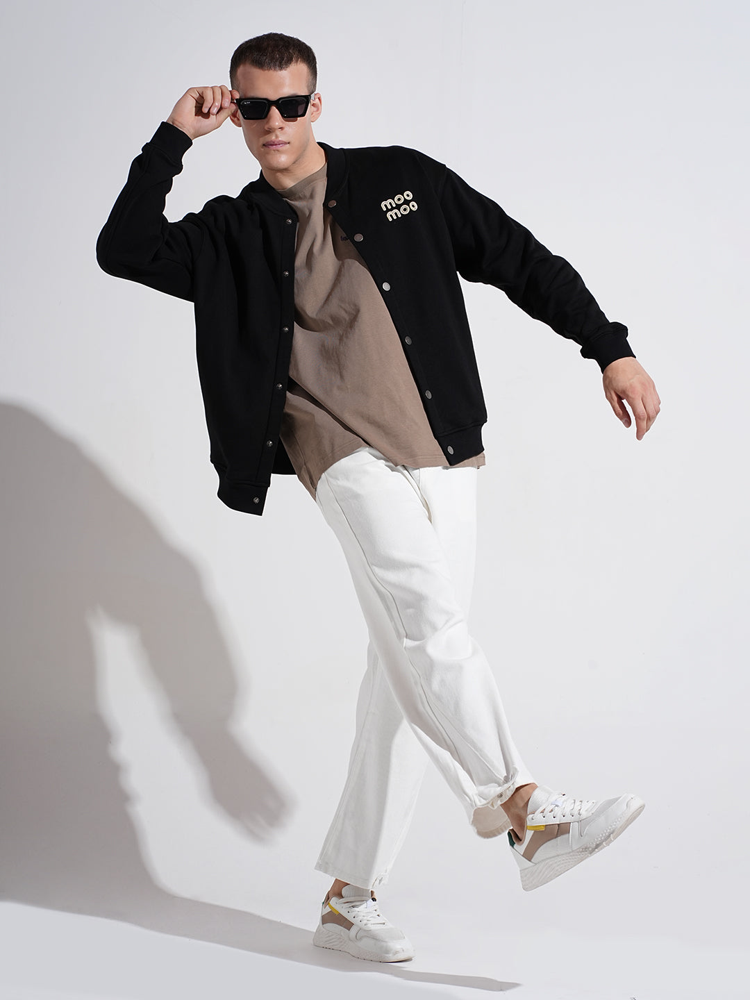 Men's Denim White Regular Fit Trousers with Elasticated Waist and Drawstring