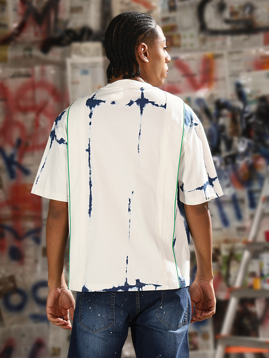 Men Casual White & Blue Tie & Dye T-Shirt