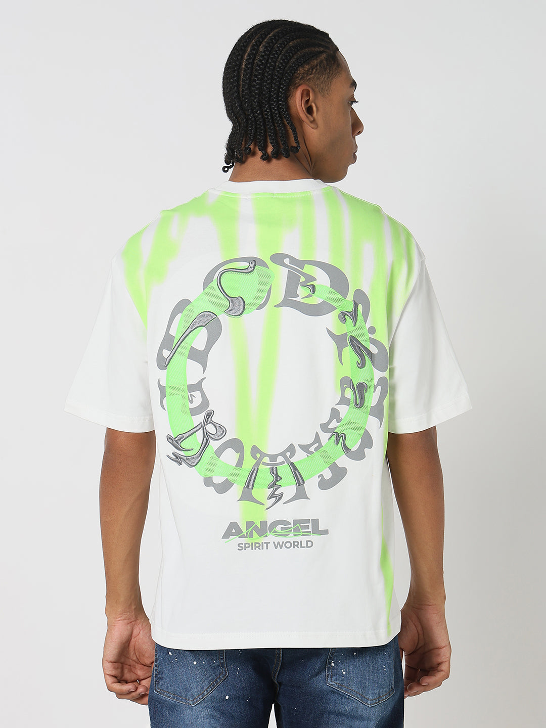 Men Casual White & Green Printed Graphic T-Shirt