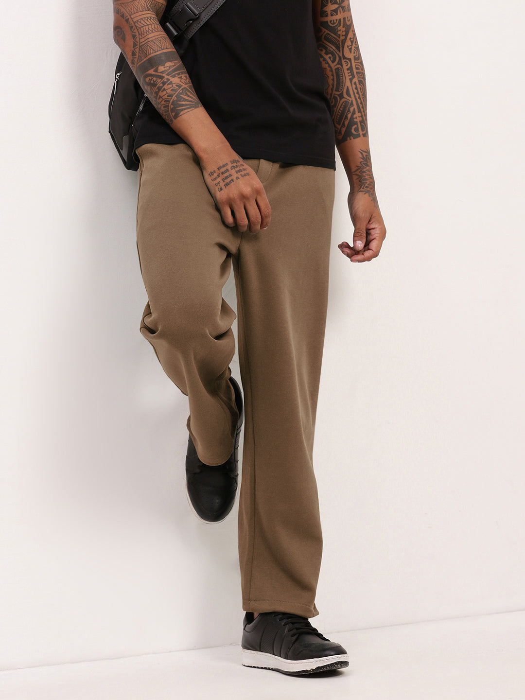 Men's Brown Cotton Track Pant with Contrast Drawcord