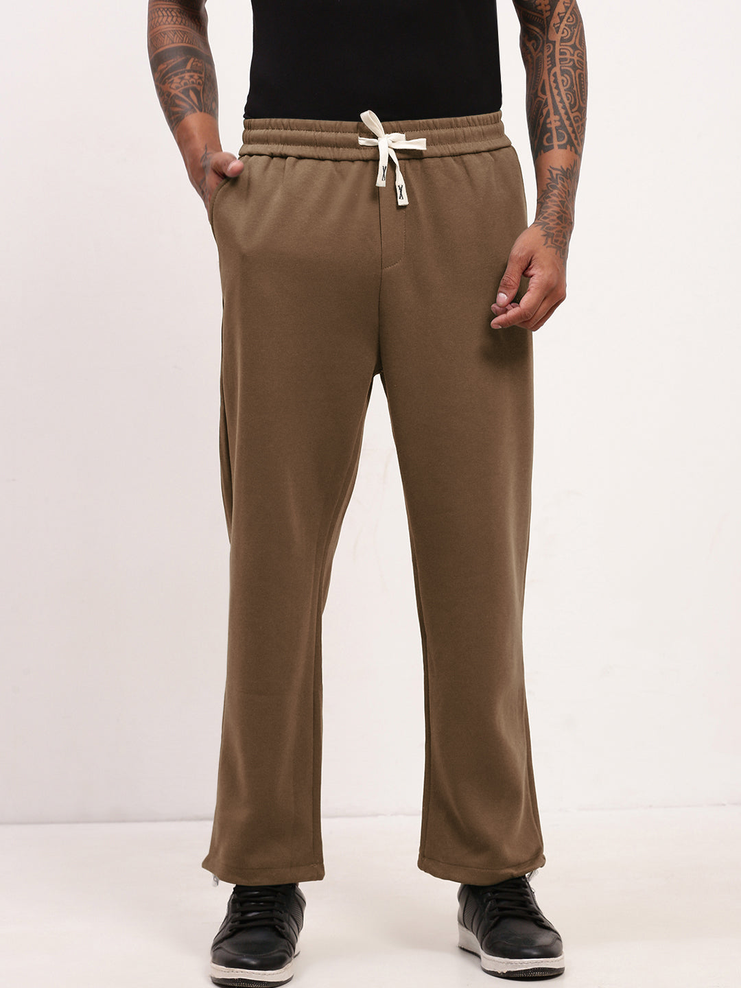 Men's Brown Cotton Track Pant with Contrast Drawcord