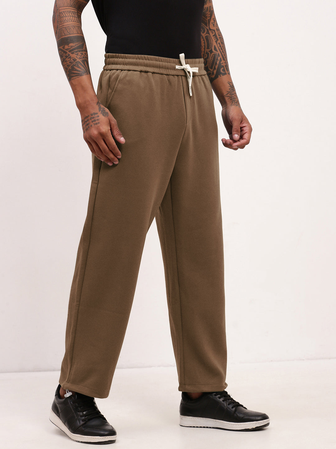 Men's Brown Cotton Track Pant with Contrast Drawcord