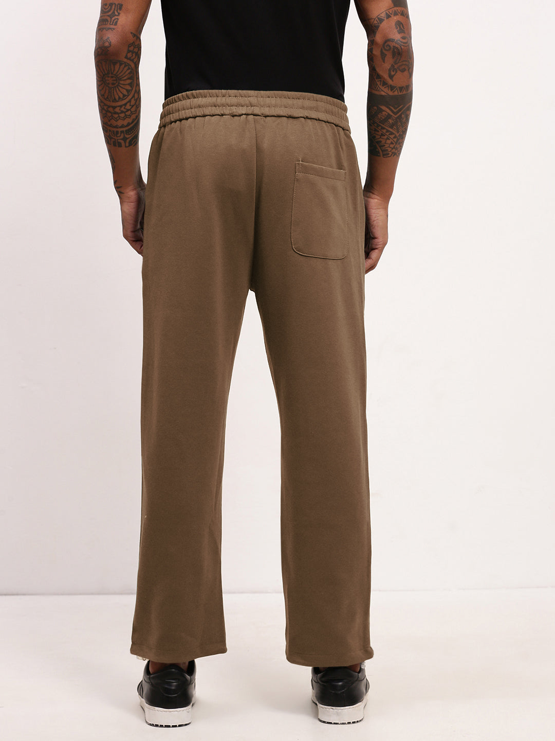 Men's Brown Cotton Track Pant with Contrast Drawcord