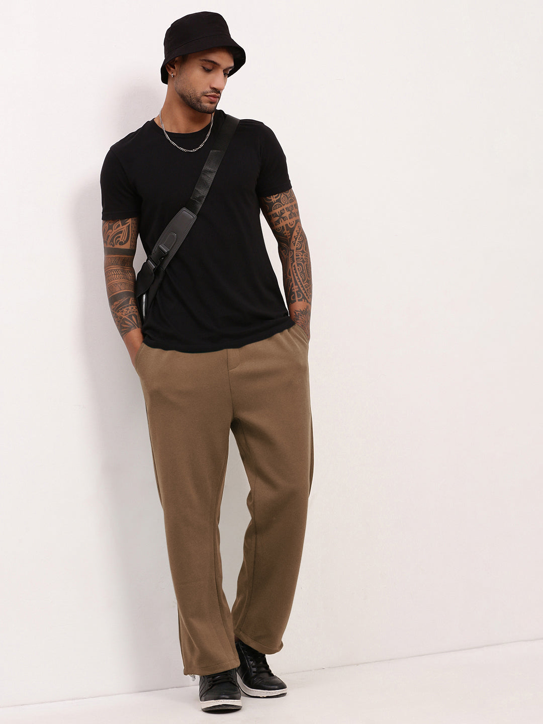 Men's Brown Cotton Track Pant with Contrast Drawcord