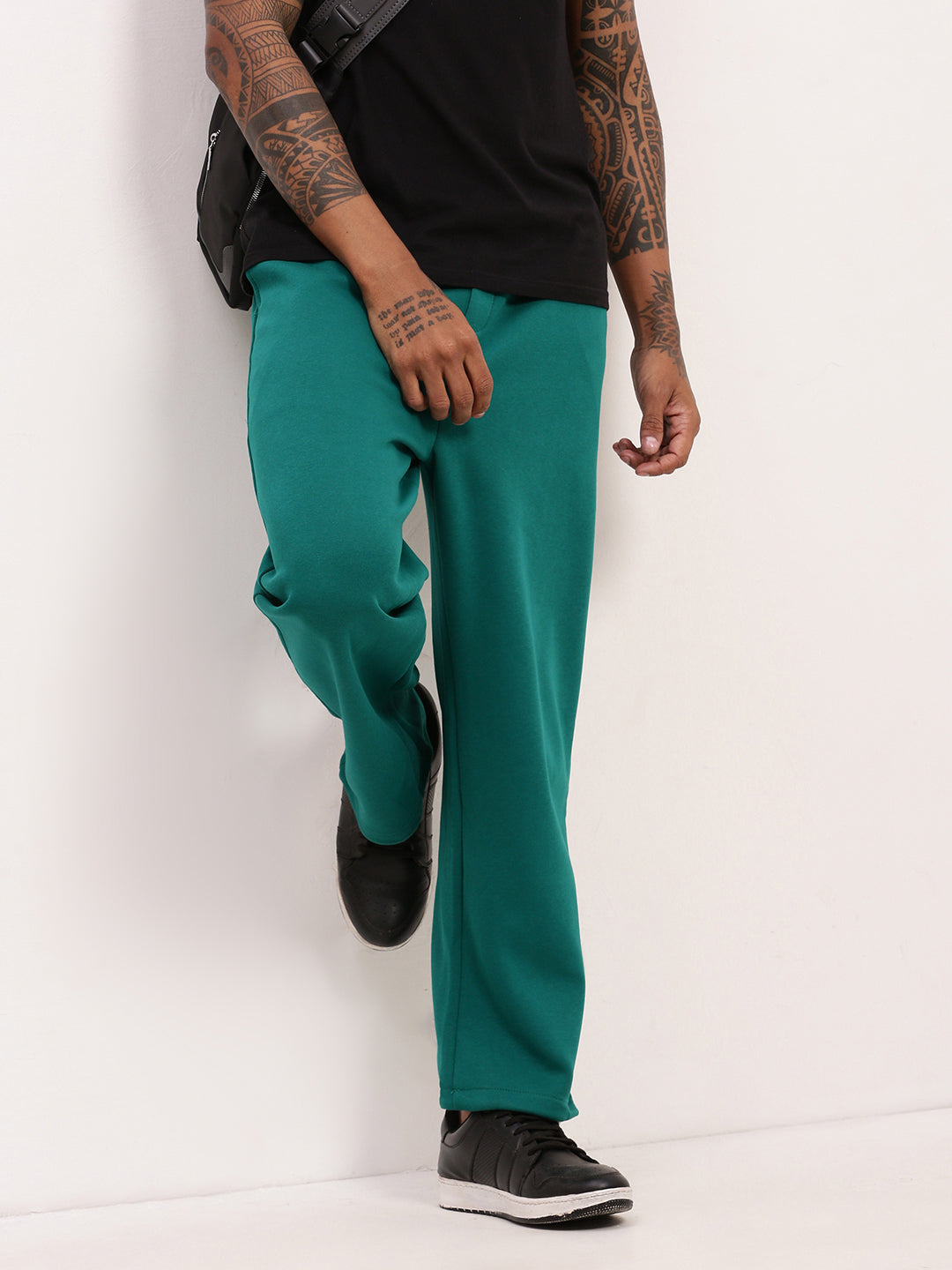 Men Green Solid Track Pant